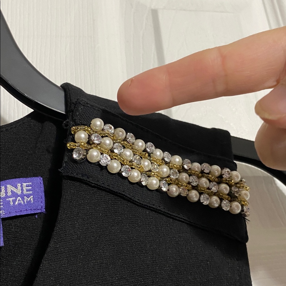 Vivienne Tam dresses black sleeveless Pearl rhinestone little black dress LARGE - Picture 8 of 12